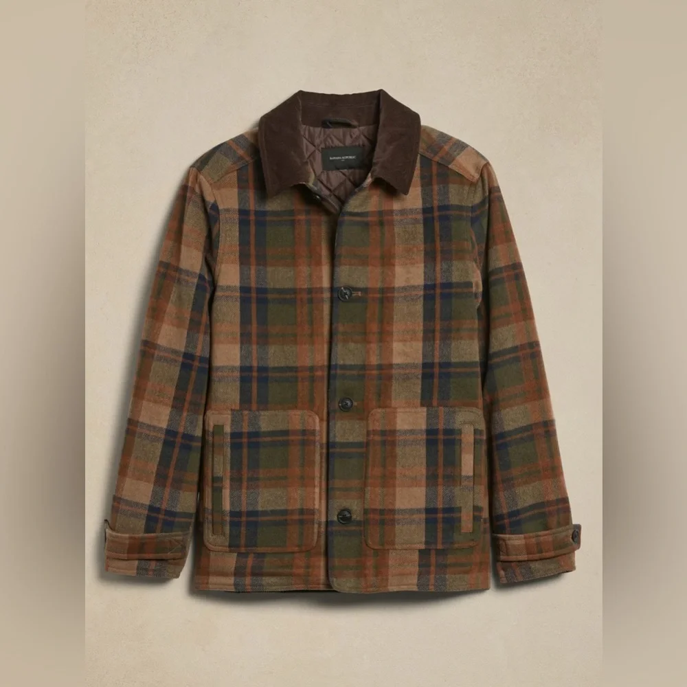 Banana Republic Men's Plaid Jacket with Dark Brown Collar